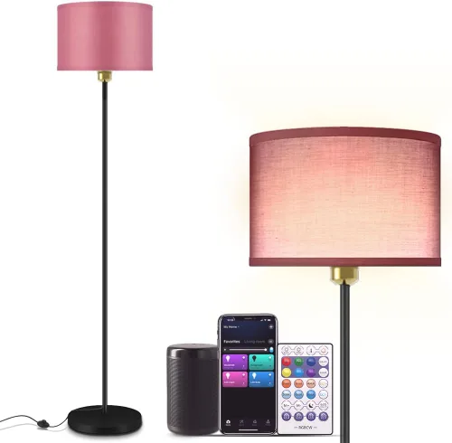 Miniatura 10 de YHW Lámpara de pie para sala de estar compatible con Alexa y Google, pantalla de lino blanco LED lámpara de pie alta y brillante lámpara de pie Beige