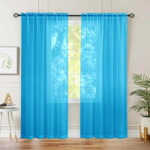 Miniatura 3 de Cortinas semitransparentes de 30 pulgadas de largo, 2 paneles con bolsillo para barra, tratamiento de ventana para sala de estar, dormitorio, Azul