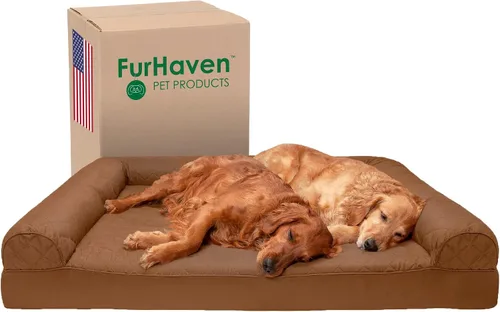 Miniatura 26 de Furhaven Cama ortopédica de espuma para perros, de pelo sintético y terciopelo, con diseño de caja de huevos, color salvia oscura, talla M Dark Sage