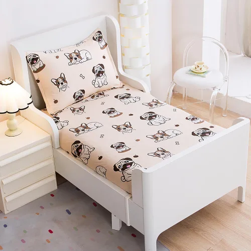 Miniatura 13 de Juego de 2 sábanas bajeras y fundas de almohada suaves para cama con bonitos patrones de cachorros, sábanas estampadas con patrón de perritos para 2