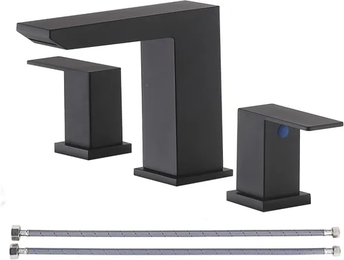Miniatura 8 de VCCUCINE - Grifo de baño de cascada negro de 8 pulgadas, grifo de lavabo de baño extendido de 3 orificios, grifos de baño de tocador modernos negro