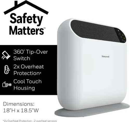 Miniatura 7 de Honeywell ThermaWave 6 Calentador de espacio con tecnología cerámica, color blanco, calentador de cerámica con termostato programable