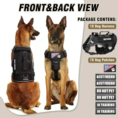 Miniatura 2 de Arnés táctico para perro, de tamaño mediano, con hebillas de metal, malla de aire transpirable, arnés militar Molle con 3 asas duraderas
