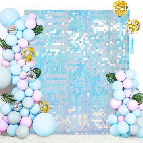 Miniatura 14 de 12 paneles cuadrados de lentejuelas brillantes para pared color azul claro (Baby Blue) telón de fondo decorativo para fiestas de bodas