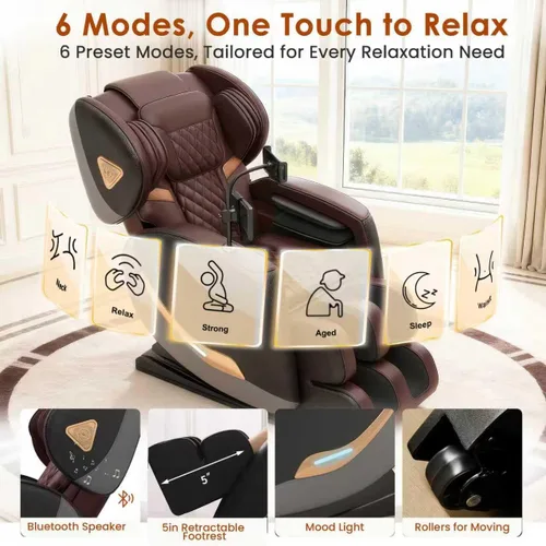 Miniatura 5 de Silla de masaje Shiatsu de cuerpo completo 3D de gravedad cero con rodillos de 10 nodos, 20 bolsas de aire, calefacción de cintura y piernas, audio