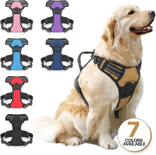 Miniatura 9 de MoNiBloom Arnés reflectante para perro, arnés de chaleco sin tirones con asa, arnés acolchado suave ajustable para perros grandes, marrón claro, L