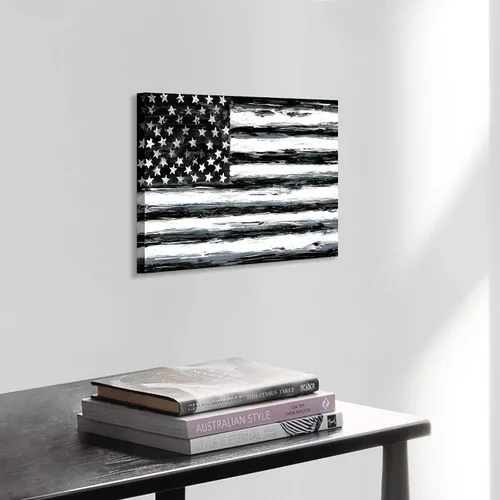 Miniatura 3 de SD SOFT DANCE Lienzo decorativo para pared, diseño de bandera americana, imagen patriótica de Estados Unidos, estrellas blancas y negras, pintura