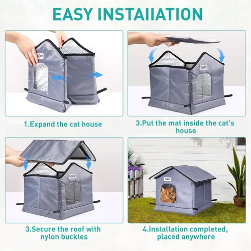 Miniatura 6 de TailTastic Casa para Gatos de Exterior Resistente a la Intemperie y Aislada - Base Sin Costuras Se Mantiene Seca, Fácil Montaje, Refugio Cálido
