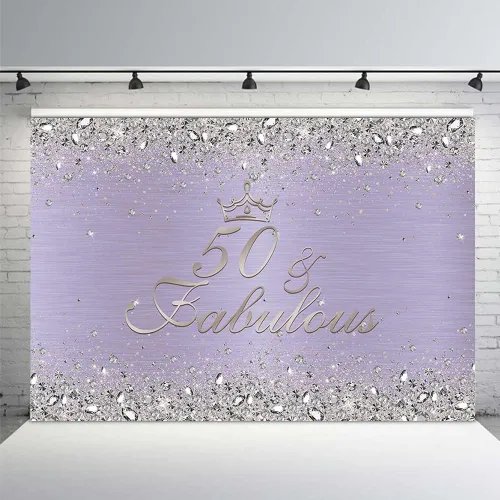 Miniatura 7 de MEHOFOND Telón de fondo de feliz cumpleaños 50 para mujer, decoración de fiesta de cumpleaños número 50, pancarta de diamantes, rosa y oro rosa, Oro