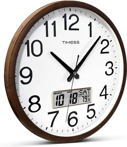 Miniatura 4 de Reloj de pared TIMESS, acabado clásico estilo madera, de 16 pulgadas, silencioso, sin tictac, funciona con pilas, de cuarzo, analógico