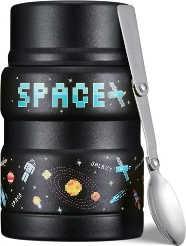 Miniatura 12 de Charcy Termo de 17oz para alimentos calientes, contenedor de comida aislado para almuerzo con cuchara plegable QB - Negro