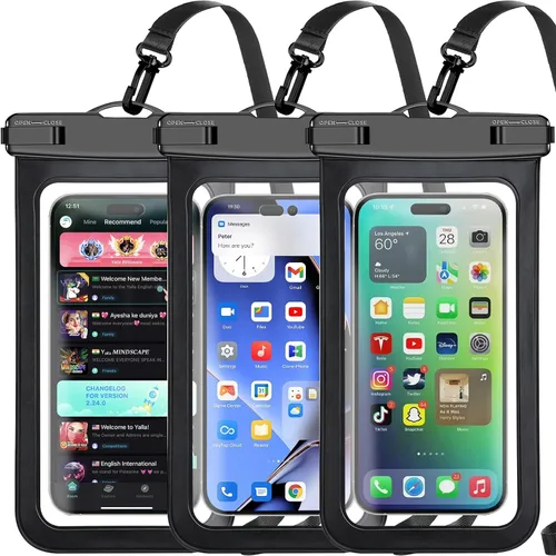 Paquete de 5 bolsas impermeables universales para teléfono de hasta 8.3 pulgadas, bolsa seca impermeable para teléfono, nivel de protección: IP68,