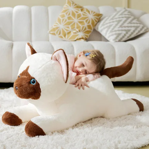 Miniatura 6 de IKASA Juguete de peluche de gato siamés gigante, juguetes suaves grandes y grandes, 30 pulgadas, lindo tamaño enorme mullido, peluche de gran