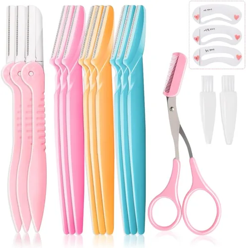 Miniatura 7 de 12 maquinillas de afeitar para cejas, maquinillas de afeitar faciales para mujeres, recortadoras exfoliantes, moldeador de cejas para mujeres, Rosa