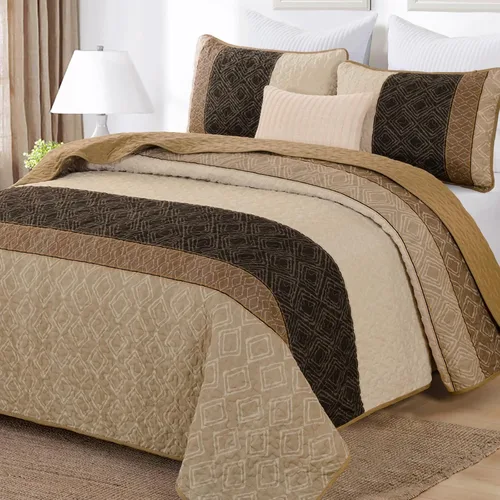 Miniatura 12 de Cottolester Juego de edredón de otoño de 2 piezas, tamaño individual, colcha de retazos a rayas marrones para hombres y mujeres, juego de ropa