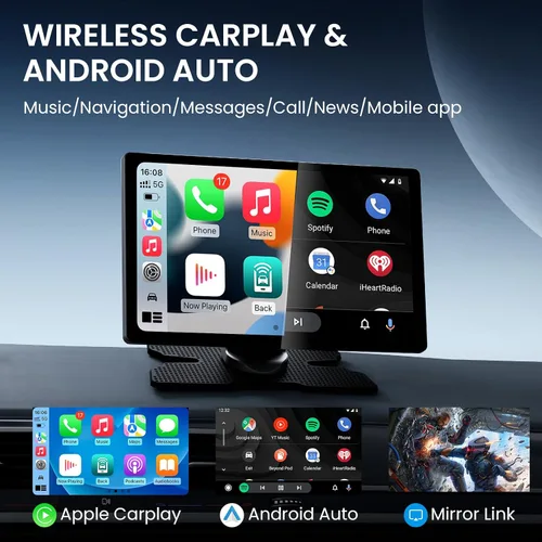 Miniatura 3 de TECXERLLON Pantalla inalámbrica CarPlay de 9.0 pulgadas para automóvil, pantalla Android Auto para automóvil con cámara de respaldo, pantalla táctil
