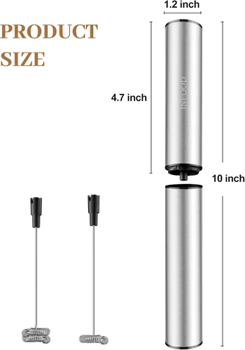 Miniatura 6 de INFOOD Espumador de leche recargable con tapa, varita espumadora de café, mezclador de bebidas de mano con 2 batidores desmontables de acero