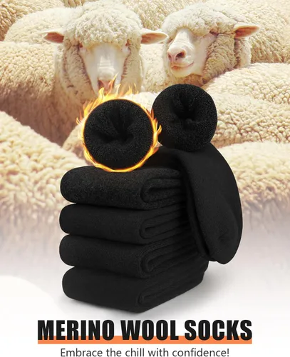 Miniatura 2 de UUMIAER 5 pares de calcetines de lana merino para hombre, calcetines térmicos de lana para senderismo, calcetines gruesos de invierno