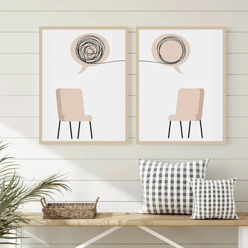 Miniatura 2 de FSZSEES Psicoterapia Consejero Oficina Pintura de Pared para Arte de Europa del Norte Moderno Lienzo Arte de Pared Silla Hablar Ayuda Salud Mental