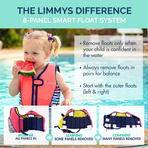 Miniatura 4 de Limmys Chaleco de natación para niños pequeños y niños, ayuda de natación de flotabilidad ajustable, certificado de seguridad CE, diseño galardonado