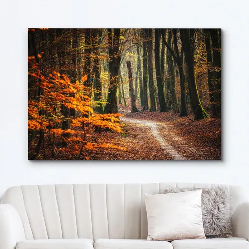 Miniatura 2 de wall26 Cuadro en lienzo para pared Otoño otoño hoja naranja bosque árbol sendero naturaleza paisaje fotografías de la naturaleza realismo escenas
