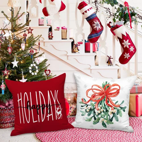 Miniatura 4 de Lanpn Juego de 4 fundas de almohada decorativas de Navidad de 16x16, funda de almohada decorativa para exteriores, bosque de invierno, funda