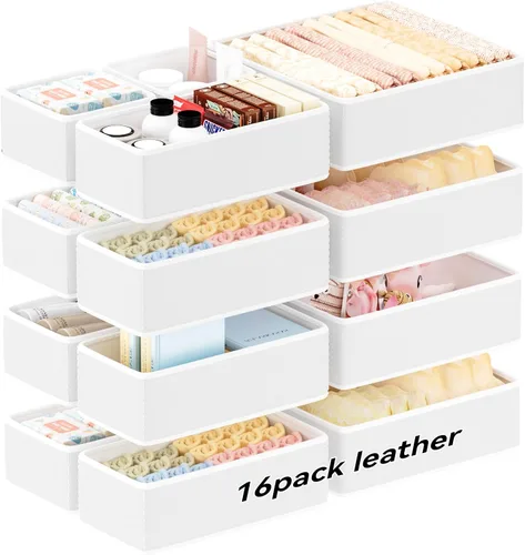 Miniatura 10 de Organizadores de Cajones de Cuero Vegano, Juego de 8 Cajas de Almacenamiento para Maquillaje, Mejora de Lujo para Cajones de Tocador, Reemplazo