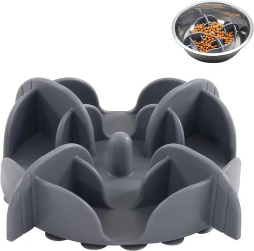 Jaoul Inserto de alimentación lenta para perros pequeños, accesorio de alimentador de mascotas de silicona con divisores y ventosas, apto para Gris