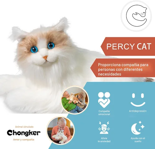 Miniatura 9 de Chongker Compañero interactivo robot gato mascotas, animales de peluche con peso hecho a mano, juguete de peluche para gato con respuesta de voz