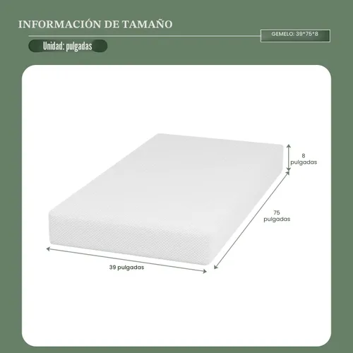 Miniatura 2 de PayLessHere Colchón individual de 8 pulgadas, colchón de espuma viscoelástica de gel de firmeza media, color blanco, con funda de cremallera