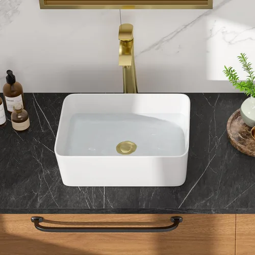 Miniatura 3 de Fregadero rectangular de 16 pulgadas de ancho x 12 pulgadas de profundidad sobre el mostrador, fregadero moderno de cerámica de porcelana blanca