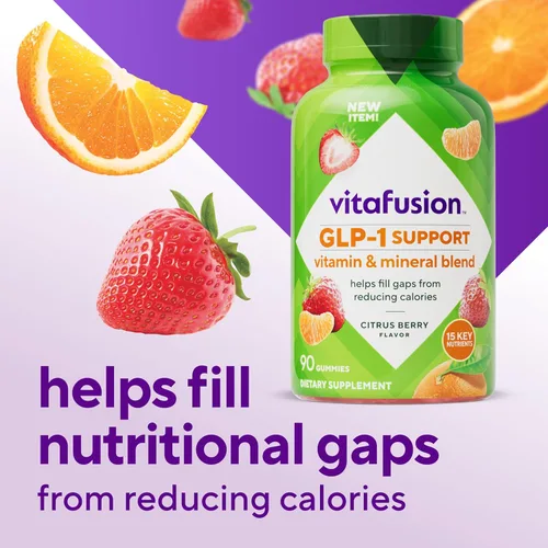 Miniatura 2 de vitafusion GLP-1 Support Multivitamínico, mezcla de vitaminas y minerales, 15 nutrientes esenciales, sabor a bayas cítricas, 90 unidades, suministro