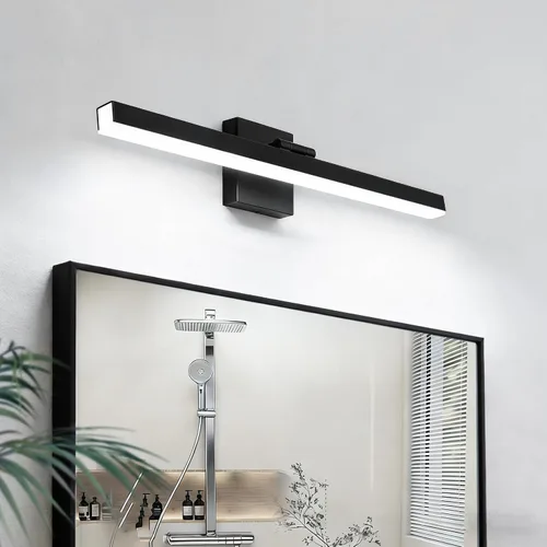 Miniatura 15 de IZORRO Moderna lámpara de tocador de baño de 16 pulgadas, giratoria, 12 W, regulable, lámpara LED sobre el espejo, barra de luz negra para tocador