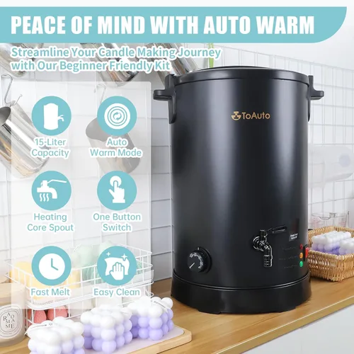 Miniatura 3 de TOAUTO Derretidor de cera comercial para fabricación de velas, olla de fusión de cera eléctrica grande de 15 cuartos para hacer velas, negocios