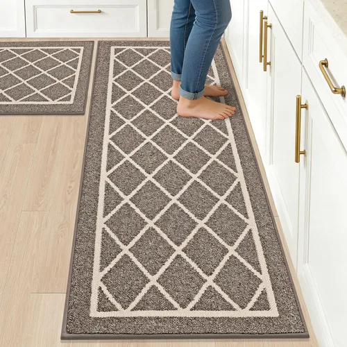 BEQHAUSE - Alfombras de cocina antideslizantes para piso 2 piezas Alfombras de cocina y tapetes antideslizantes lavables Alfombra de cocina con