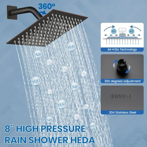 Miniatura 8 de Airuida Juego de grifo de ducha para baño, sistema de ducha de lluvia de 8 pulgadas, cabezal de ducha cuadrado de una sola función, 1 mango