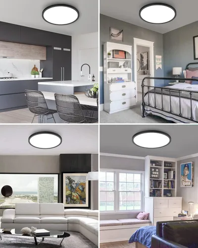 Miniatura 5 de Paquete de 2 lámparas de techo LED de montaje empotrado, color negro, 12 pulgadas, 28 vatios, regulable y 3000K-4500K-6000K, lámpara de techo de 3