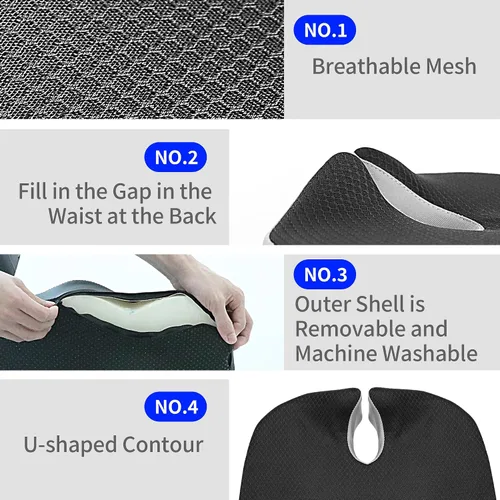 Miniatura 3 de Cojín para silla de oficina con recorte de coxis y diseño en forma de U, espuma viscoelástica de 2.8 pulgadas para aliviar el dolor de espalda