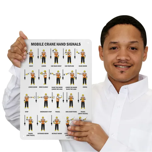 Miniatura 2 de SmartSign - S-0881-AL-14 "Señales de mano de grúa móvil" 10" x 14" Aluminio Negro sobre Blanco