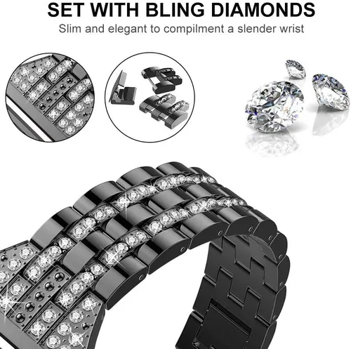 Miniatura 2 de Bandas compatibles con Fitbit Versa 2/Versa Lite/Versa, pulsera de repuesto con diamantes de imitación de metal para mujer, color negro
