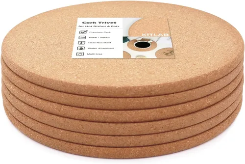 Miniatura 9 de Salvamanteles de corcho, paquete de 6 salvamanteles de corcho grueso de alta densidad para platos calientes y ollas calientes, posavasos grandes