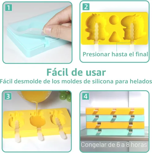 Miniatura 3 de Moldes de Paletas de Dibujos Animados para Niños - Paquete de 4, Moldes de Helados de Silicona Grado Alimenticio de 10 Cavidades, con Palitos