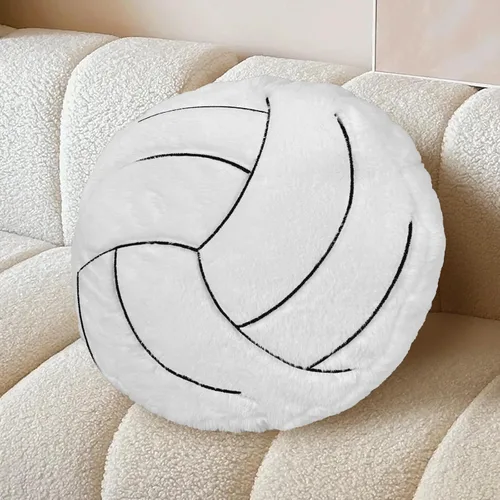 Almohada de voleibol – 15.7 pulgadas suave y esponjosa almohada de voleibol, decoración deportiva redonda rellena para sofá, dormitorio y sala de