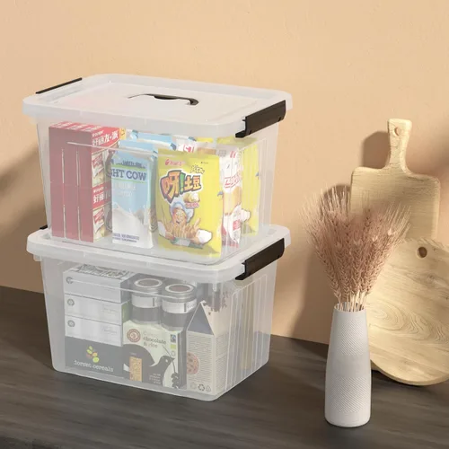 Miniatura 4 de Paquete de 4 cajas de plástico de 20 L, contenedores de almacenamiento transparentes con tapas/asas