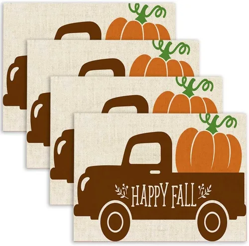 Miniatura 12 de Mrcrypos Juego de 4 manteles individuales de otoño, Halloween, Acción de Gracias, fáciles de limpiar, juego de 4 manteles individuales lavables