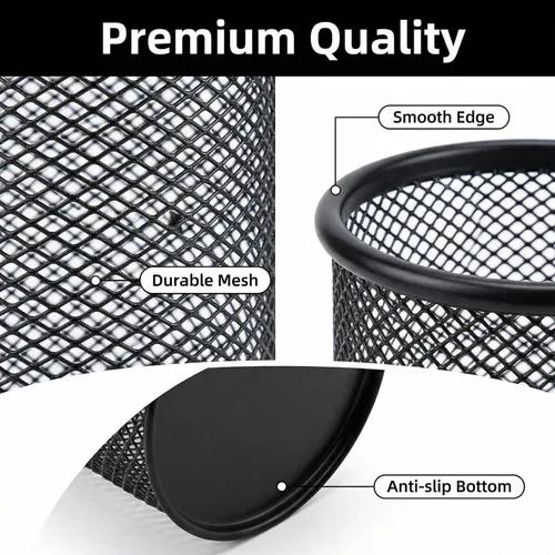 Miniatura 4 de Portalápices de Malla Portaplumas de Metal Copa Portaplumas Copa Portaplumas para Escritorio Oficina Organizador de Bolígrafos Negro, Paquete de 4