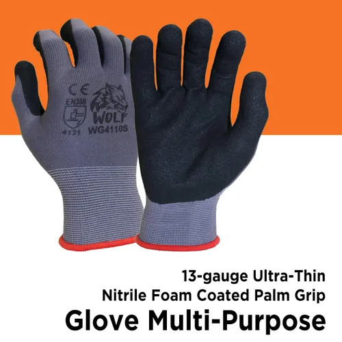 Miniatura 2 de WOLF - Guantes de agarre de palma ultrafinos con revestimiento de espuma de nitrilo de calibre 13, multiusos (24, grande)