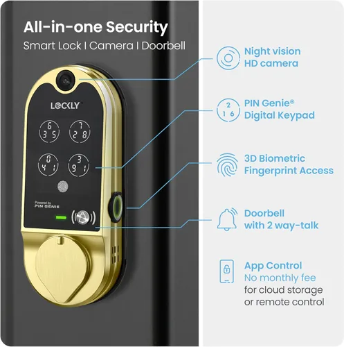 Miniatura 2 de Lockly Vision Smart Lock con timbre de video HD, cerradura de puerta de huellas dactilares para puerta delantera, teclado de pantalla táctil