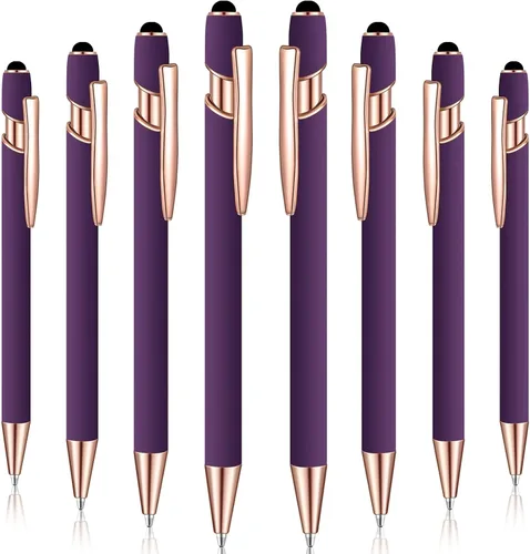 Miniatura 11 de 8 Pieces Ballpoint Pen with Stylus Tip Black Ink 2 in 1 Stylus Metal 1.0 mm Medium Point Smooth Pen Rainbow Colorful Rubberized Ballpoint for Touch