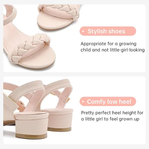 Miniatura 4 de Sandalias para niñas, tacones para niños, puntera abierta, correa al tobillo, zapatos de vestir, flores para boda, fiesta para niños pequeños